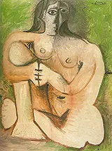 Seated Nude Against Green Background 1960 By Pablo Picasso