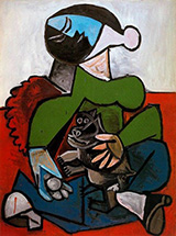 Seated Woman with Dog 1953 By Pablo Picasso
