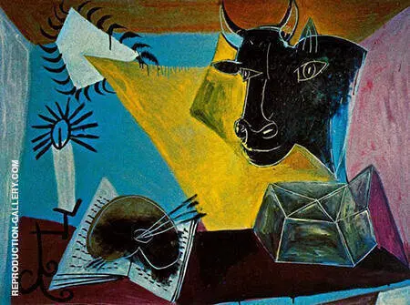 Still Life with Candle Palette and Black Bulls Head 1938 By Pablo Picasso