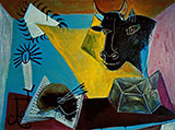 Still Life with Candle Palette and Black Bulls Head 1938 By Pablo Picasso