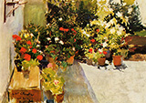 A Rooftop with Flowers By Joaquin Sorolla