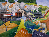 Red Cross Train Passing a Village By Gino Severini
