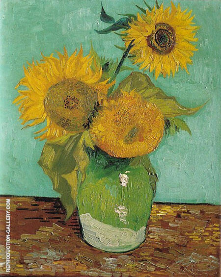 Three Sunflowers in a Vase 1888 | Oil Painting Reproduction