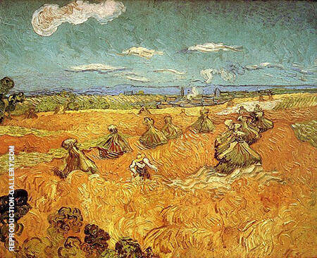 Wheat Stacks with Reaper by Vincent van Gogh | Oil Painting Reproduction