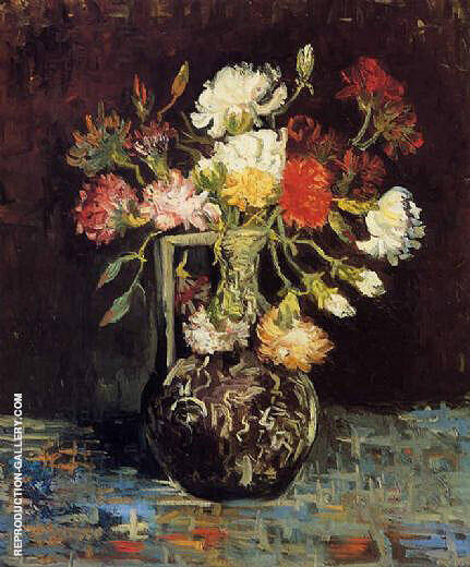Vase with White and Red Carnations | Oil Painting Reproduction