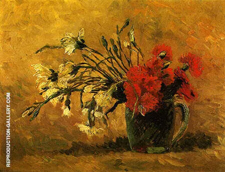 Vase with Red and White Carnations on a Yellow Background By Vincent van Gogh