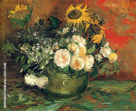 Still Life with Roses and Sunflowers | Oil Painting Reproduction