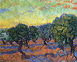 Olive Grove Orange Sky November 1889 By Vincent van Gogh