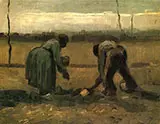 Peasant and Peasant Woman Planting Potatoes By Vincent van Gogh