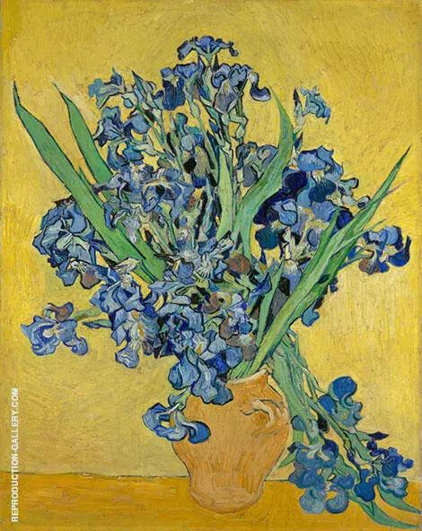 Vase with Irises against a Yellow Background 1890 By Vincent van Gogh