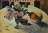 Flowers and a Bowl of Fruit on a Table By Paul Gauguin