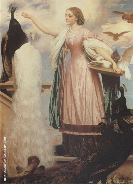 A Girl Feeding Peacocks c1862 By Frederic Leighton