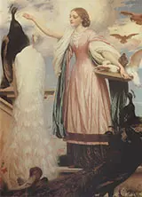 A Girl Feeding Peacocks c1862 By Frederic Leighton