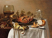 Still Life with a Roemer, Crab and Peeled Lemon By Pieter Claesz