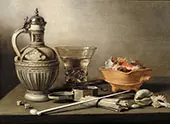 Still Life with Jug Berkemeyer and Smoking Utensils By Pieter Claesz