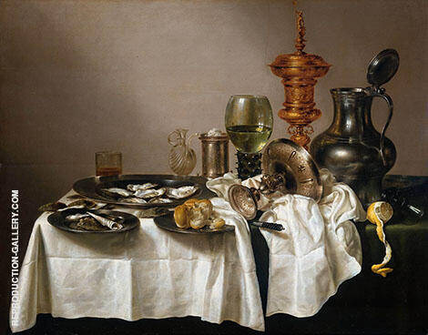 Still Life with Oysters, Lemon and a Silver Bowl 1634 | Oil Painting Reproduction
