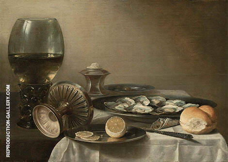 Still Life with Wine Goblet and Oysters 1630 | Oil Painting Reproduction