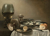 Still Life with Wine Goblet and Oysters 1630 By Pieter Claesz