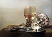Still Life with Wine Glass and Silver Bowl By Pieter Claesz