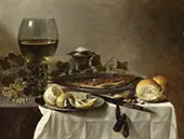 Still Life with Wine Glass Herring and Bread 1647 By Pieter Claesz