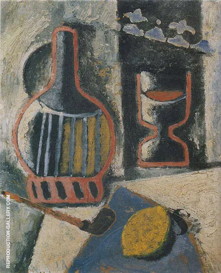 Trophy Still Life Lemon Pipe etc c1914 By Ardengo Soffici