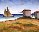 Marina Con Veliero e Capanni 1954 By Carlo Carra