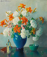Still Life with Vase of Flowers on a Table By Carle John Blenner