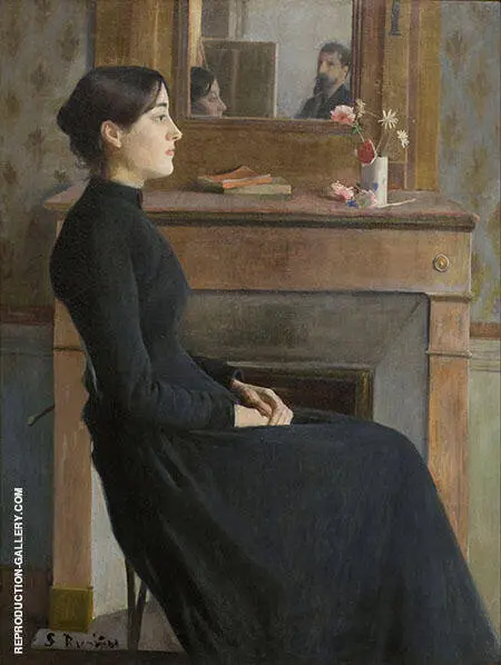 Portrait of a Young Woman (Artist and Model in Mirror) By Santiago Rusinol