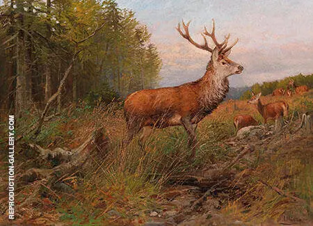 Red Deer on The Lookout By Albert Ernst Muhlig