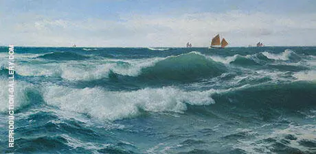 Waves Breaking in Shallow Waters with Boats off to The Fishing Grounds Beyond By David James