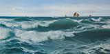 Waves Breaking in Shallow Waters with Boats off to The Fishing Grounds Beyond By David James