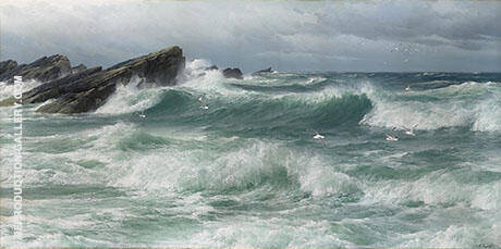 Waves Breaking on a Rocky Coast by David James | Oil Painting Reproduction