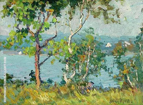 A Lake Viewed Through Trees By Matilda Browne
