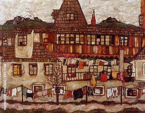 House with Drying Laundry, 1917 By Egon Schiele