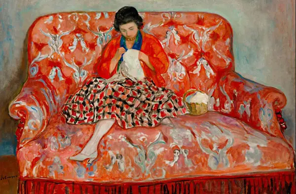 Girl Sewing on a Sofa (Jeune Fille Cous) By Henri Lebasque