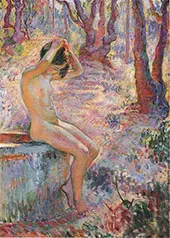 Young Girl By Fountain By Henri Lebasque