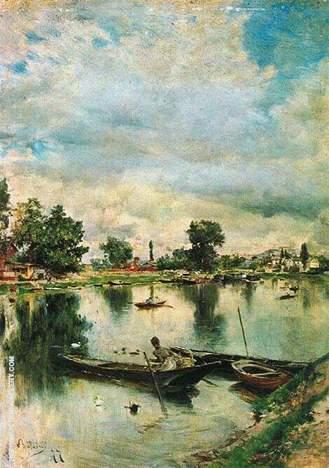 River Landscape By Giovanni Boldini