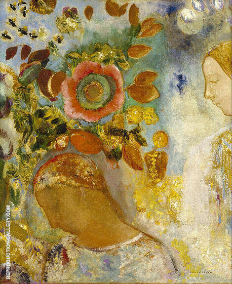 Two Young Girls Among Flowers by Odilon Redon | Oil Painting Reproduction