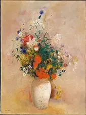 Vase of Flowers Pink Background By Odilon Redon