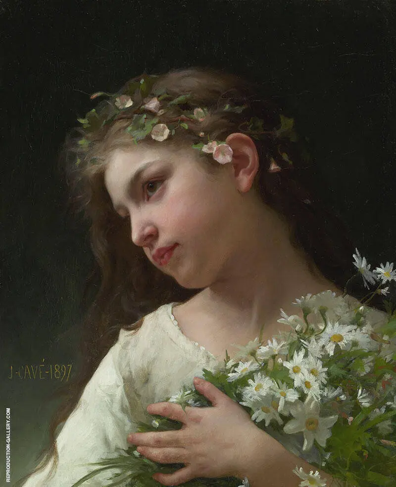 Girl with a Bouquet of Daisies By Jules-Cyrille Cave