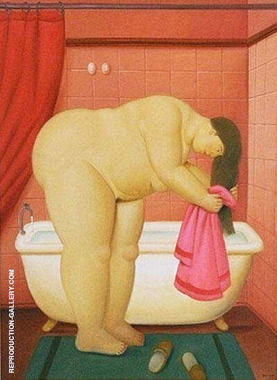 Woman Drying her Hair by Fernando Botero | Oil Painting Reproduction