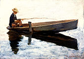 Boy in a Boat Fishing 1880 By Theodore Robinson