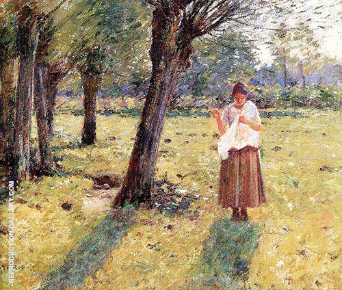 Girl Sewing 2 1891 by Theodore Robinson | Oil Painting Reproduction