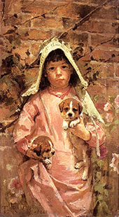 Girl with Puppies 1881 By Theodore Robinson