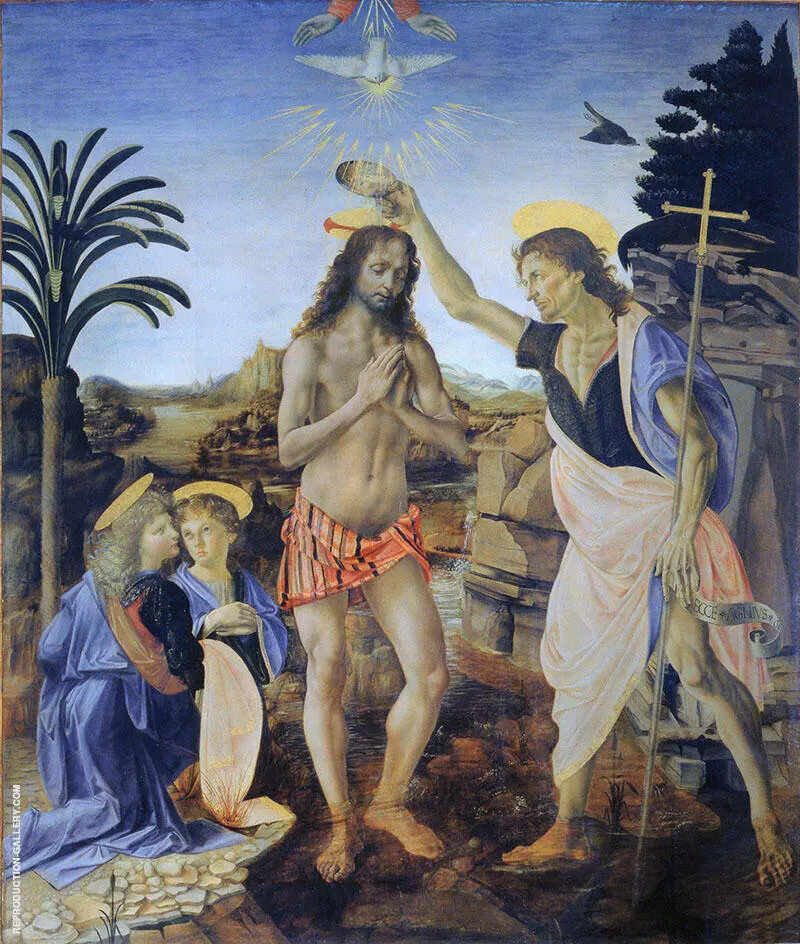 The Baptism of Christ 1475 By Leonardo da Vinci