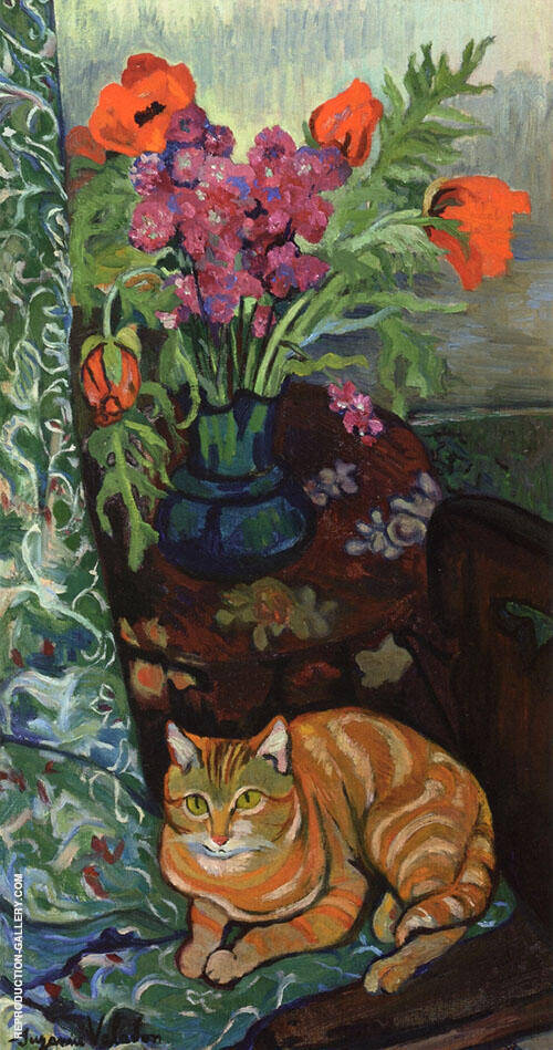Bouquet and a Cat 1919 by Suzanne Valadon | Oil Painting Reproduction