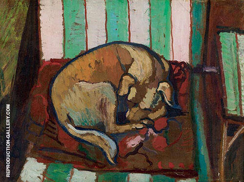 Dog Sleeping on a Cushion Chien Endormi Sur un Coussin 1923 | Oil Painting Reproduction