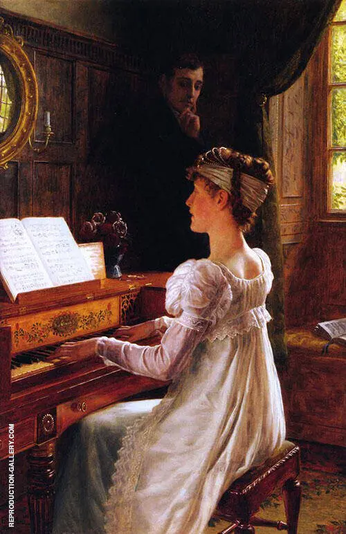 Courtship by The Piano By Edmund Leighton