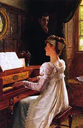 Courtship by The Piano By Edmund Leighton