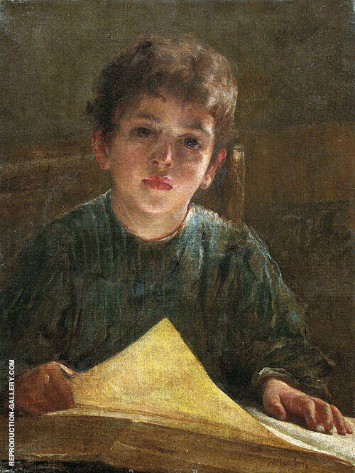 Boy with a Book by Firs Sergeyevich Zhuravlev | Oil Painting Reproduction